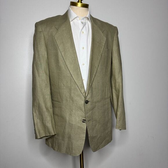 Vincenzo Italy Blazer Sport Coat‎ 42L Mens Solid Brown 100% Linen - Picture 1 of 11